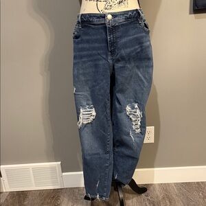 Lane Bryant Boyfriend Mid-rise Distressed Blue Jeans